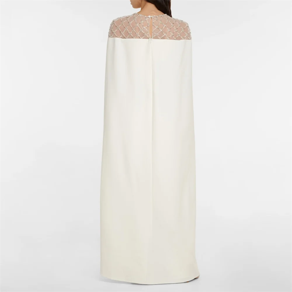 Vestido de tule e chiffon para mulheres, elegante vestido de zíper traseiro com fechadura até o chão, efeito cabo adornado, nova chegada