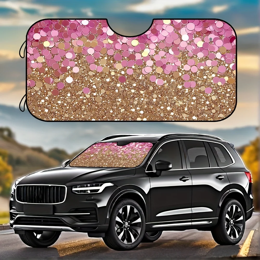 

Pack of 1, front windshield sun visor, pink gold glitter texture print, foldable sun visor for vehicles, perfect for daily