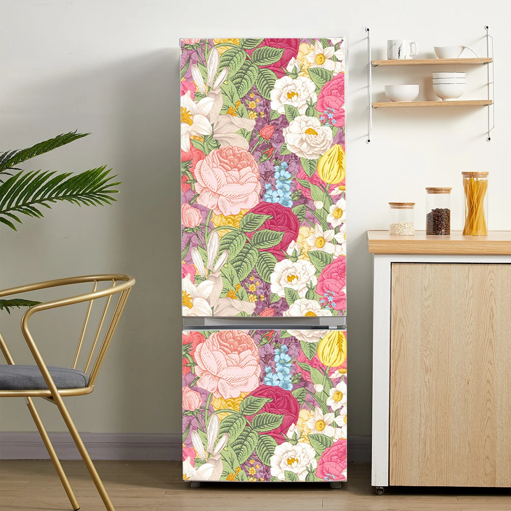 

New Design 2024 Retro Flower Printed Fridge Door Sticker Vintage Floral Wall Art for Room Wardrobe Kitchen Decorative Wallpaper