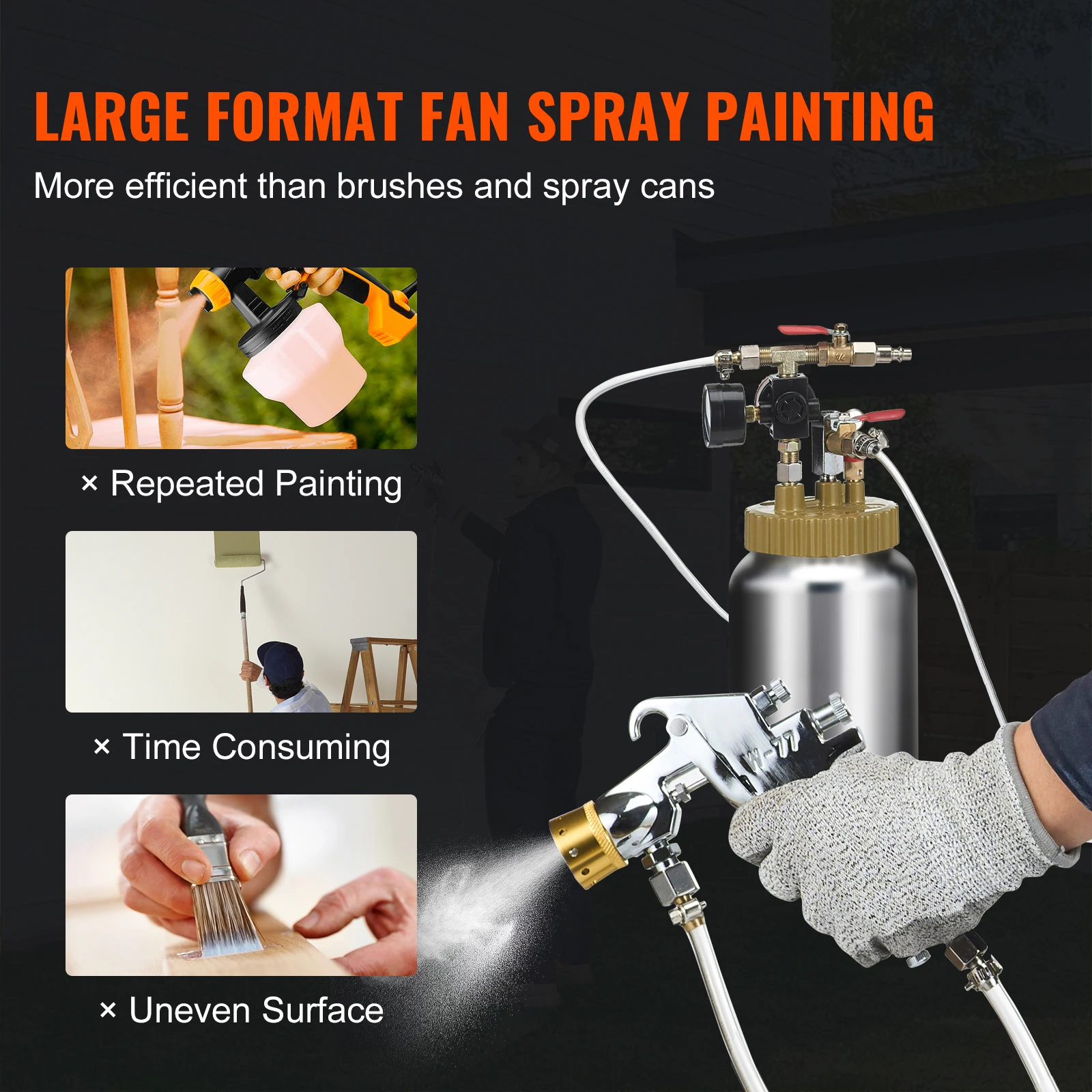 SucceBuy 2L/0.5gal رذاذ الطلاء ضغط وعاء خزان خفيفة الوزن الهواء الطلاء ضغط وعاء 1.8 مللي متر فوهة رذاذ الطلاء بندقية 3m خراطيم