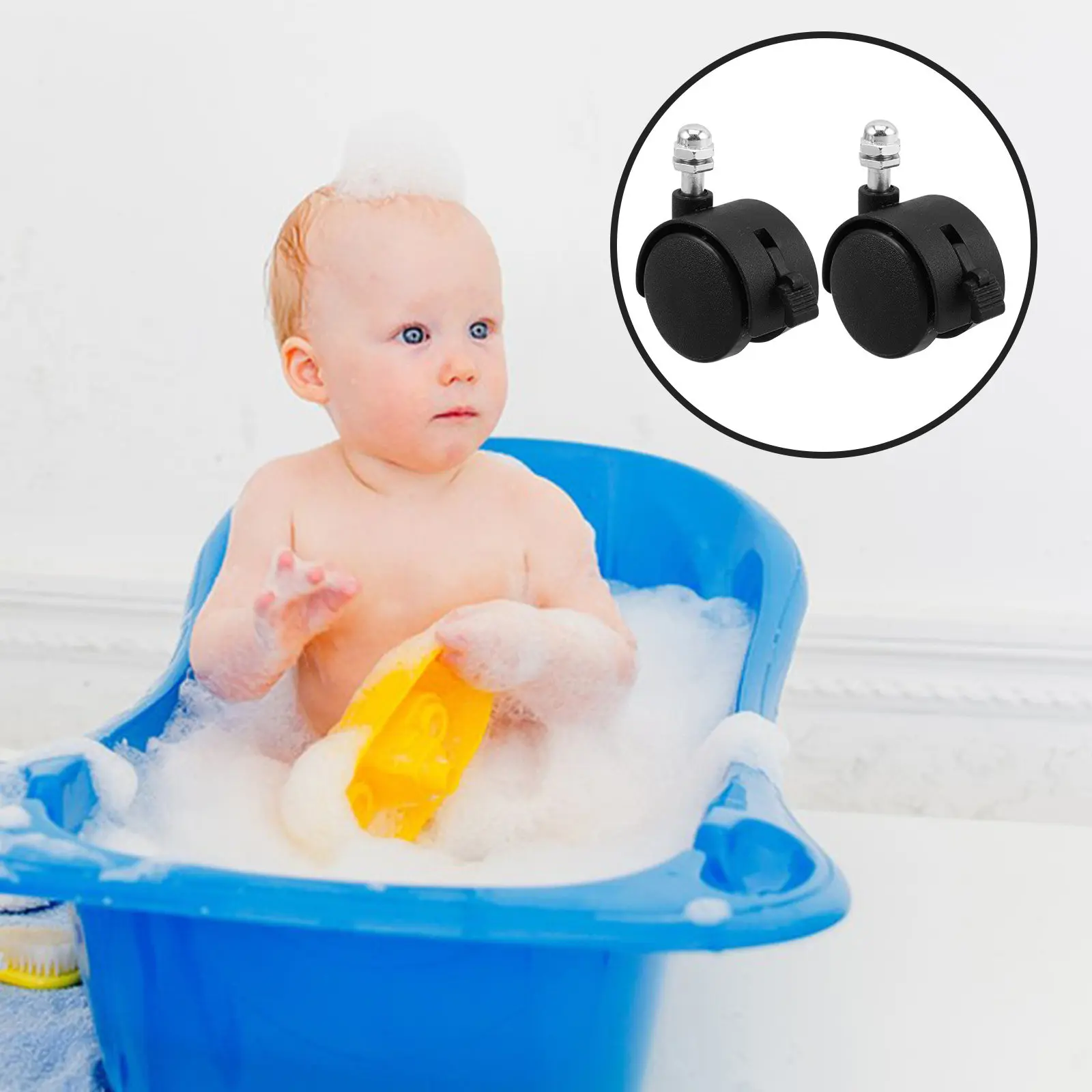 2Pcs Plastic Swivel Caster Wheels with Brake for Baby Chairs Universal Fit Baby Bath Seats Replacement Wheel Set Stable Non-Slip