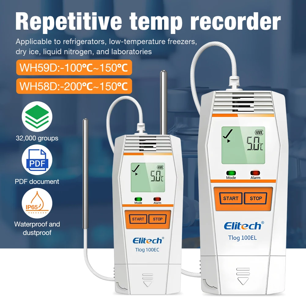 Tlog100 Ultra Low Temperature Data Logger -196℃/-85℃ 32000 Data Capacity TEMP Recorder Dry Ice Digital Temperature Recorder