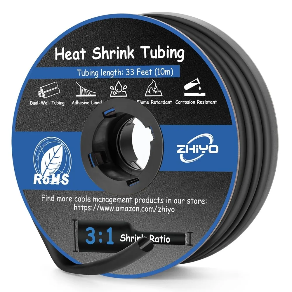 

Quarter Inch Waterproof Adhesive Lined Heat Shrink Tubing 3 to 1 Ratio 33 Feet Roll Black