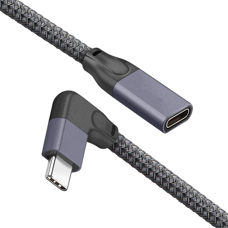 มุมขวา USB C สายต่อสั้น (1.6Ft), ถักและอลูมิเนียม USB-C 3.1 ชายหญิง,Gen 2 10Gbps