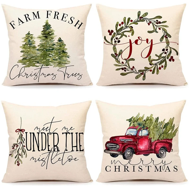 

Christmas Pillow Covers 18X18 Set Of 4 Farmhouse Christmas Decorations Winter Holiday Decor Throw Pillows For Home