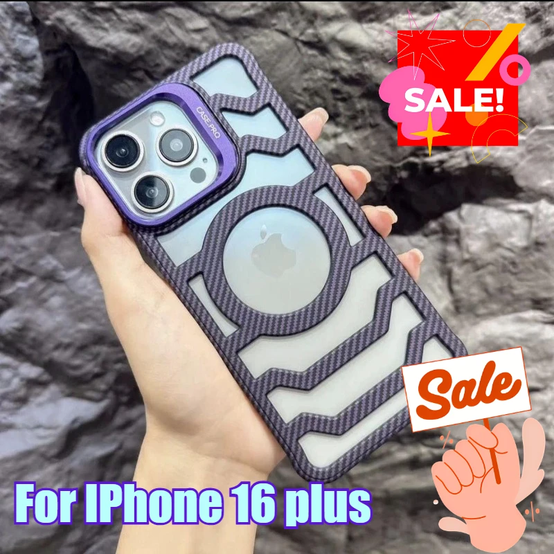 

Чехол для мобильного телефона IPhone 16 plus с держателем объектива, защитный чехол из кевларового углеродного волокна с узором