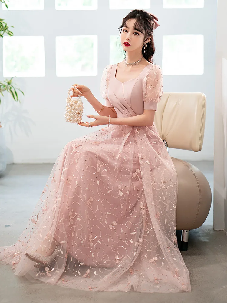 6 Styles Bridesmaid Dress Embroidery Tulle Slim Wedding Party Gown Ankle-Length A-Line Sweetheart Collar Birthday Party Dresses