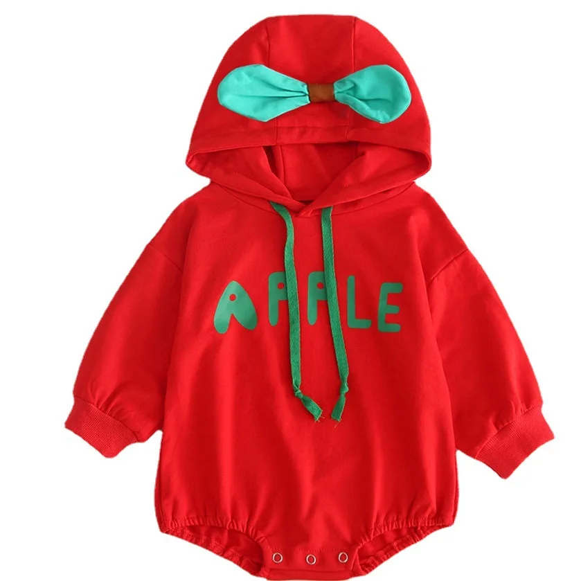 2024 Spring Autumn Toddler Boys Romper Cotton Printed Letters Patchwork Bowknot Jumpsuit Hoodie Drawstring Children Boys Outfits