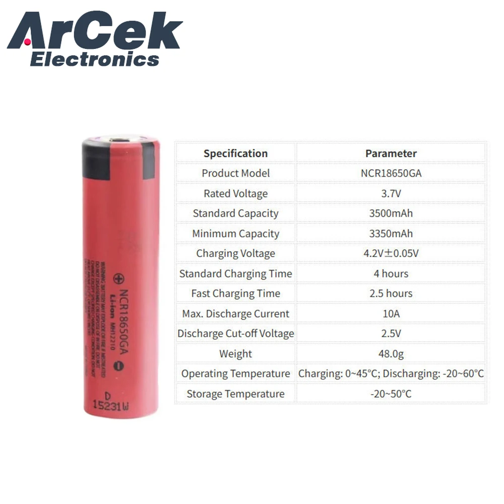 2PCS 3.7 V 3500mAh NCR 18650GA Rechargeable Battery Flat-top 30A 18650 Lithium for Flashlight Headlight Fan Drone Model Aircraft