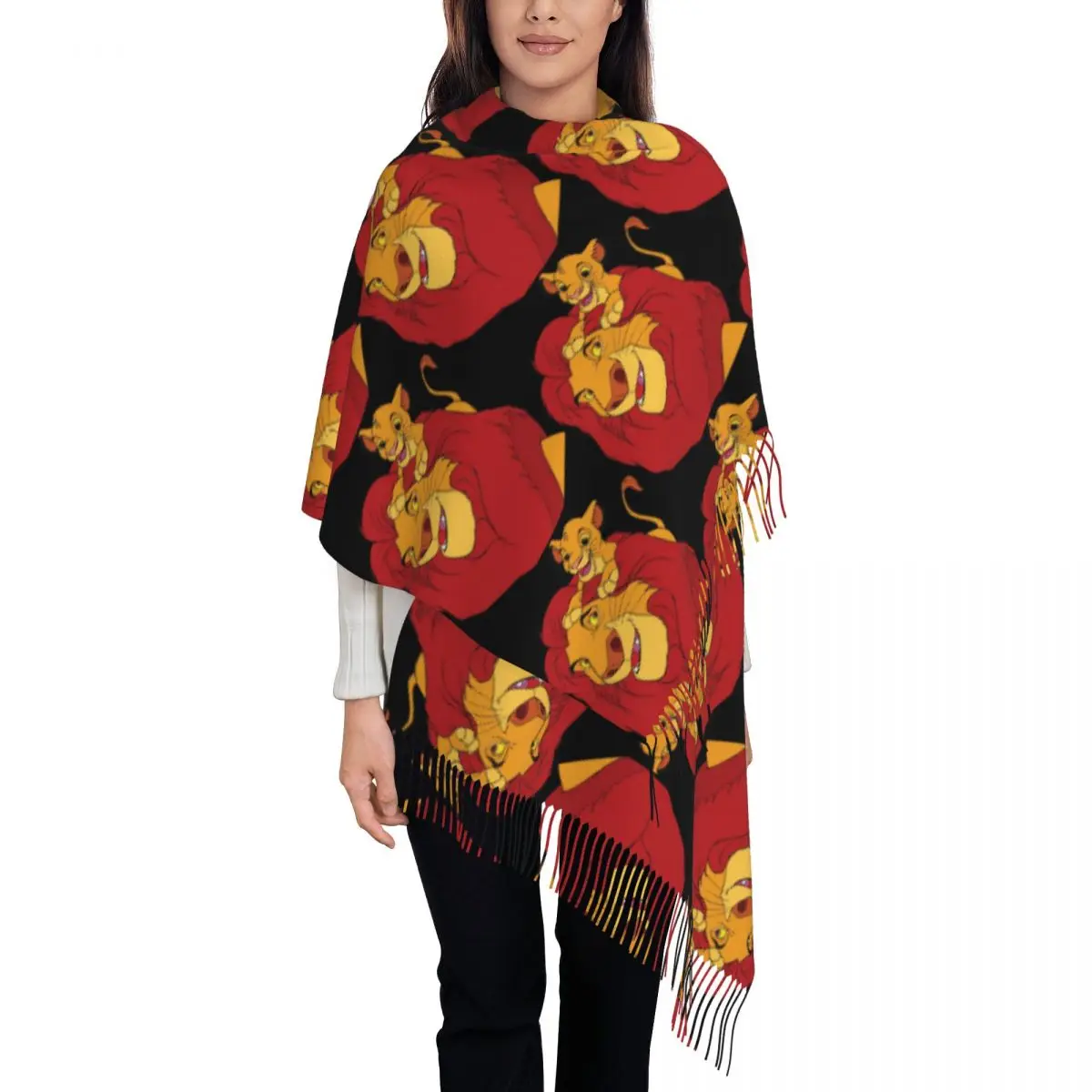 

Женские длинные шарфы с героями мультфильмов «Король Лев», женские зимне-осенние мягкие теплые шаль с кисточками, шарф