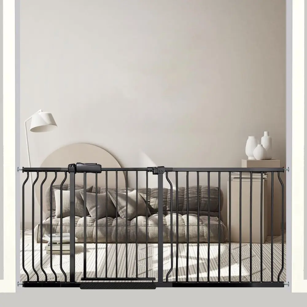 

Black Heavy-Duty Metal Baby Gate, 67-71.5 Inch Wide, No-Drill Mount, Includes Extension Kit for Stairs
