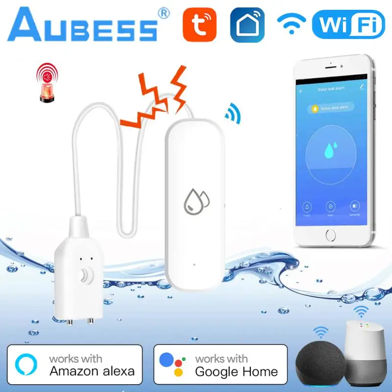 Sensor inteligente de fugas de agua, Detector de nivel de desbordamiento de agua, sistema de alarma de sonido de seguridad, Monitor remoto, WiFi,