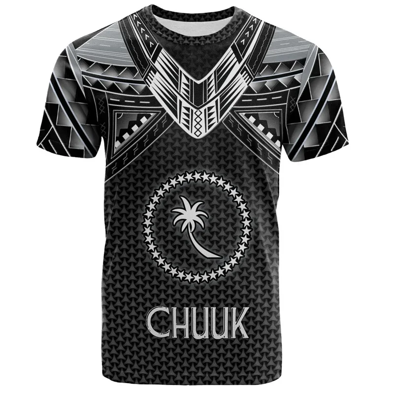 CHUUK - Men's Micronesian 3D Printed T-shirt, Short Sleeved Round Neck Shirt, Fashionable Casual Top, Oversized Street T-shirt F