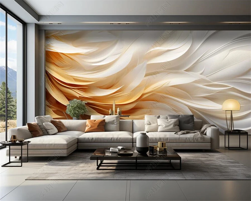 beibehang  Customized modern Chinese style with multiple materials, abstract ribbon, feather sofa background wallpaper