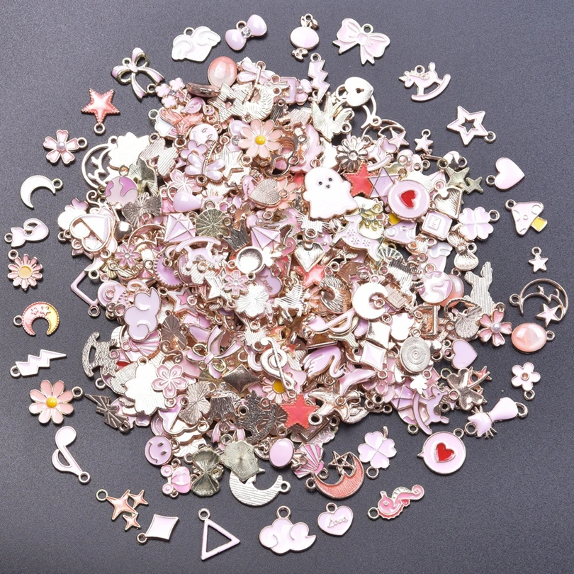 Mistura aleatória 10/30/50 pçs kawaii rosa doce esmalte encantos gota liga de óleo pingente diy pulseira artesanato jóias fazendo encontrar material