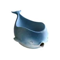 Soap Tray Keep Soap Dry Ceramic Self Draining Storage Box Whale Shaped Sponge Holder for Hotel Bathroom Sink Shower Countertop