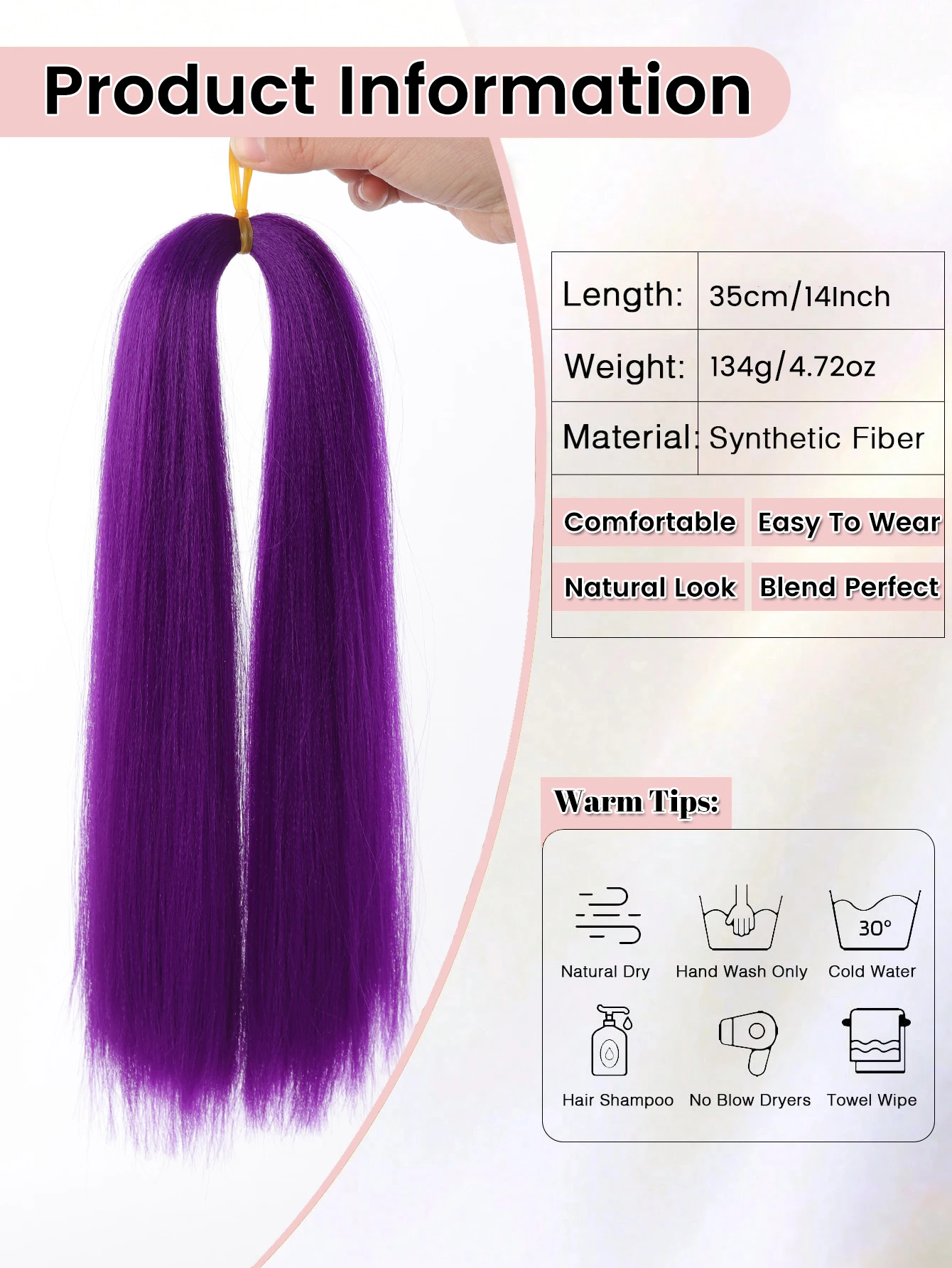 Synthetic 14inch Pre Stretched EZ Braids Purple Braiding Hair Extensions Hairpiece for Kids for Christmas&Festival Party Use