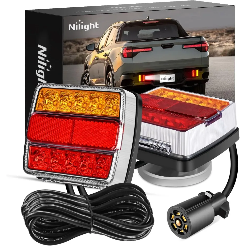 Nilight Magnetic LED Trailer Towing Light Kit for RV Pickup Trucks Marine Boats Tail Stop Amber Turn Signal License Plate Lights