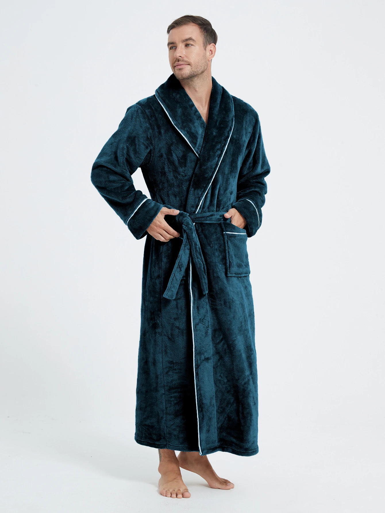 Men's Sleepwear Thick Flannel Long Robe Autumn Winter New Kimono Gown Bathrobe Home Clothes Warm Coral Fleece Loungewear Pajama view 4