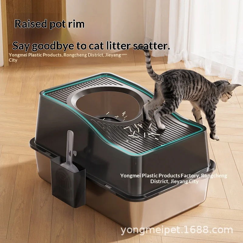 Caja de arena para gatos XL inox cerrada antisalpicaduras - imagen 5