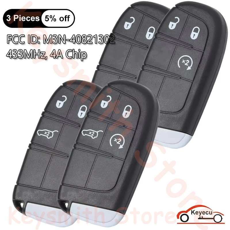 

Чип KEYECU 2 3 4 кнопки 433 МГц 4A для Jeep Compass 2017 2018 2019 2020 Auto OEM Smart Remote Control Key Fob FCC # M3N-40821302