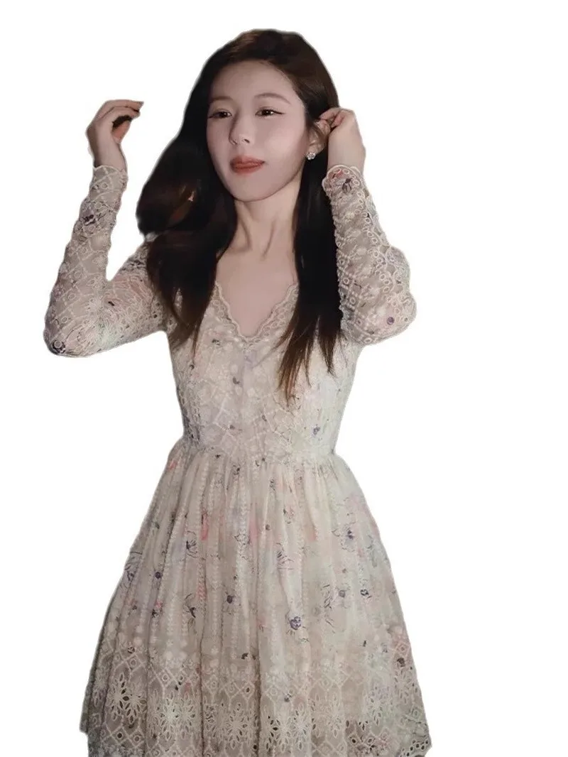 Xu Wo Yaoyan Cosplay Kleid Frühling Sommer Zhao Lusi Gleichen Stil Kleid Stickerei Hohl Druck Süße Nachbar Mädchen Erste Liebe Kleid