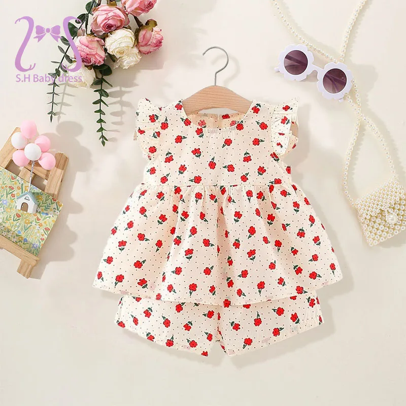 0-3 Y 2Pcs/set Newborn Flower Costume Comfortable Children Clothes Sweet Toddler Sleeveless Top And Pants Small Wings Kid Outfit