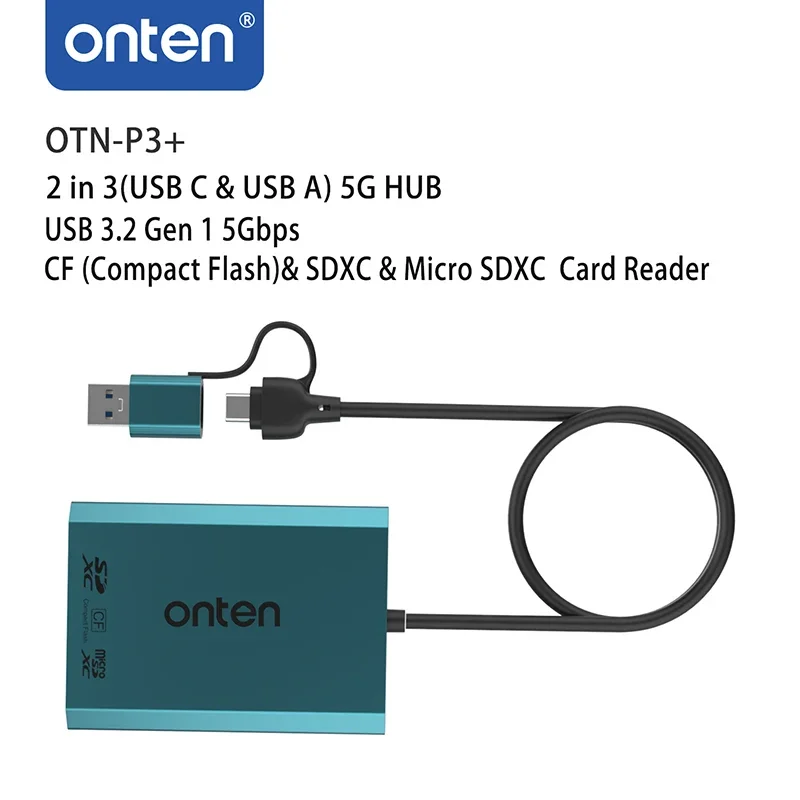 ONTEN 오리지널 2 in 3(USB C 및 USB A) 5G 허브, USB 3.2 Gen 1 5Gbps CF (컴팩트 플래시) 및 SDXC 및 마이크로 SDXC 카드 리더