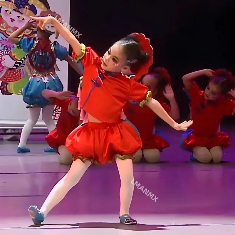 

Детский танцевальный костюм, праздничные штаны-фонарики для китайских танцев, маленькая Фува, Янко, этнический стиль