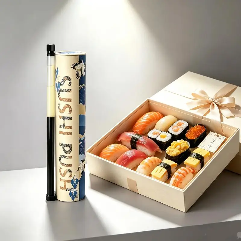 (.) Round Sushi Push Box With Sauce Straw Food Grade Paper Tube Push Up Container Sushi DIY Packaging Tools