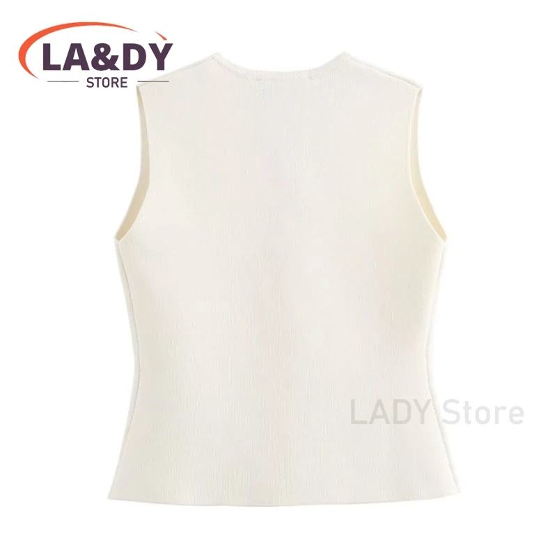 Vest Woman 2024 Fashion Loose V-Neck Buttons Knit Tops Female Solid Color Casual Sleeveless Tank