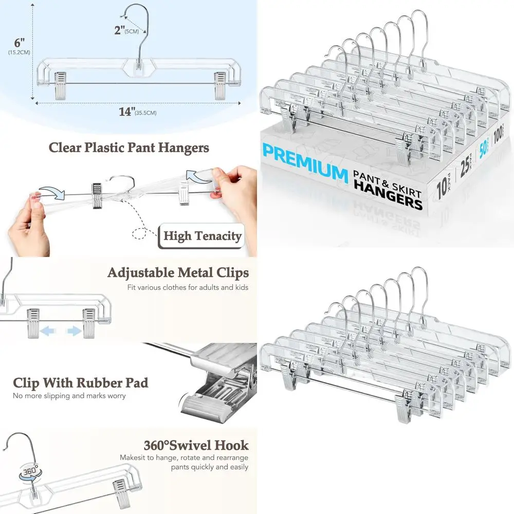 

14-дюймовые прозрачные пластиковые вешалки для брюк с зажимами, оптовая упаковка для юбок и брюк
