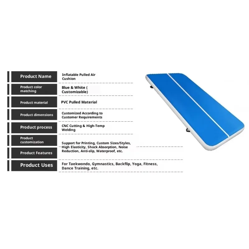 Inflatable PVC Yoga Mat-Portable Waterproof Custom Option for Gymnastics Dance Taekwondo Martial Arts Somersault Air Mattress