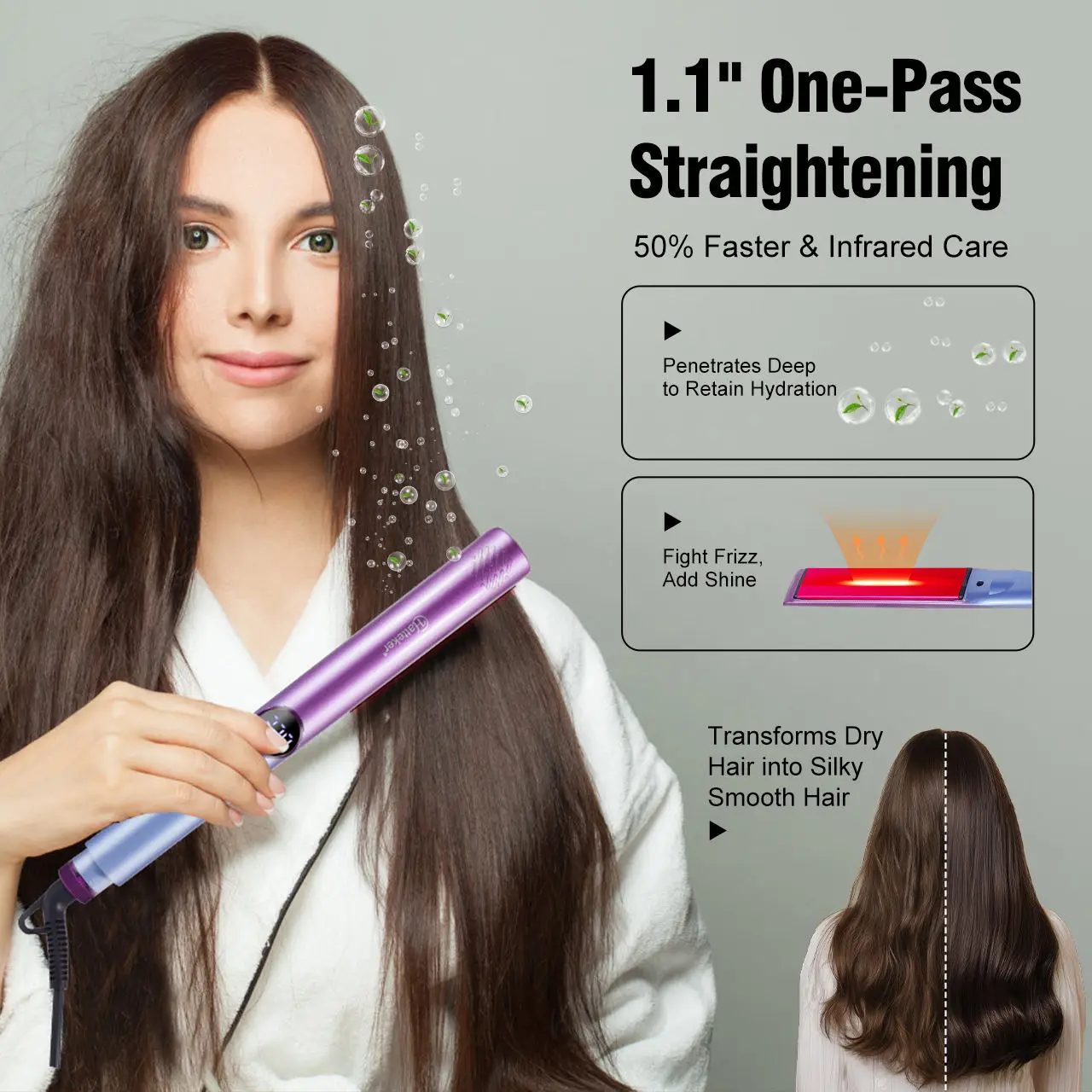 Professional Flat Iron Fast Heating Hair Straightener Brush Mini Styling Machine with LED Display view 3