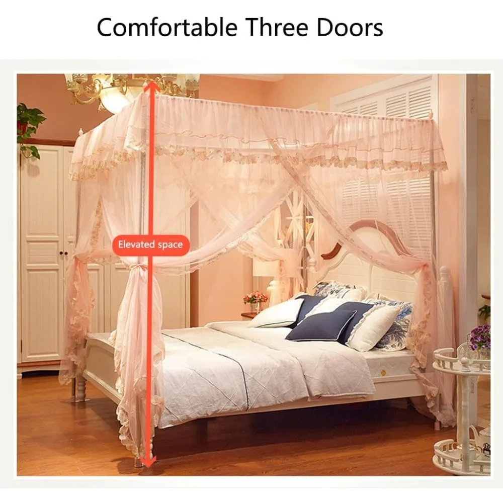 Three-Door Mosquito net with Bed Curtain e Bed Canopy Various Sizes Simple Four-Corner shed Column Installation (Color : B, Size