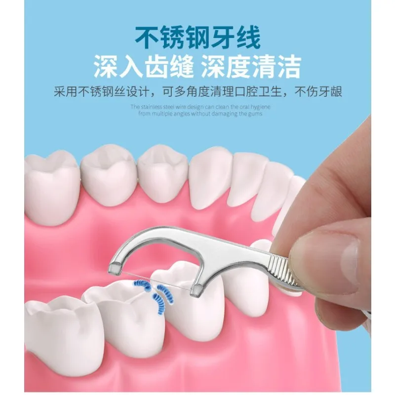 Набор для чистки зубов из нержавеющей стали для удаления грязи от зубных щелей Многоразовая и портативная зубная нить для чистки полости рта