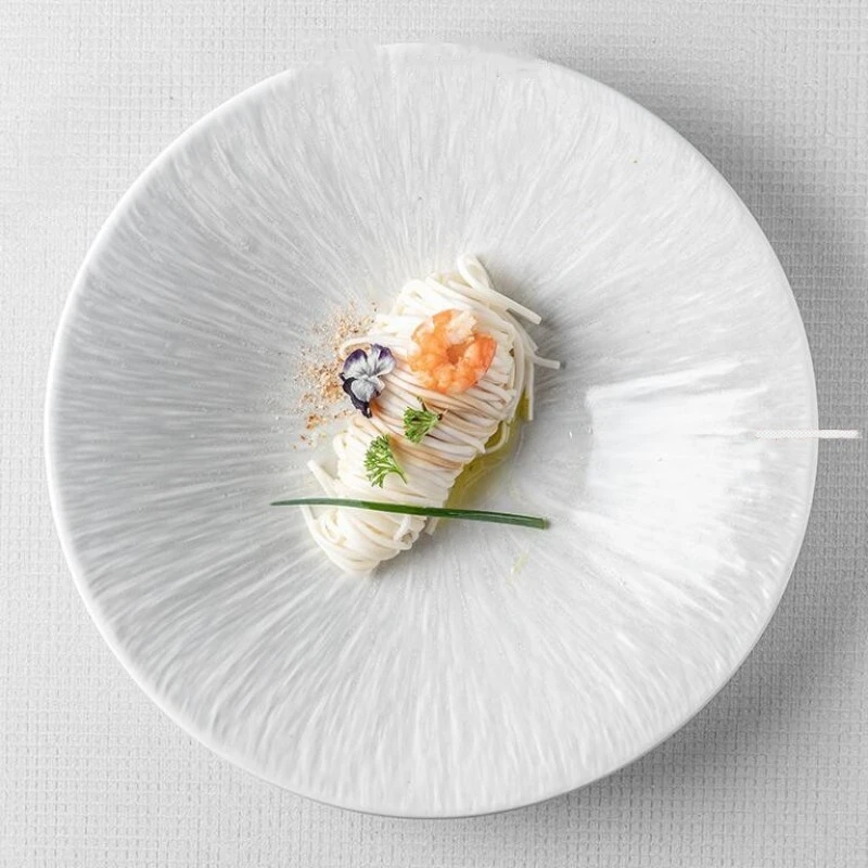 White Hat Deep Plate Hotel Restaurant Dinner Household Table Setting Simple Ceramic Tableware