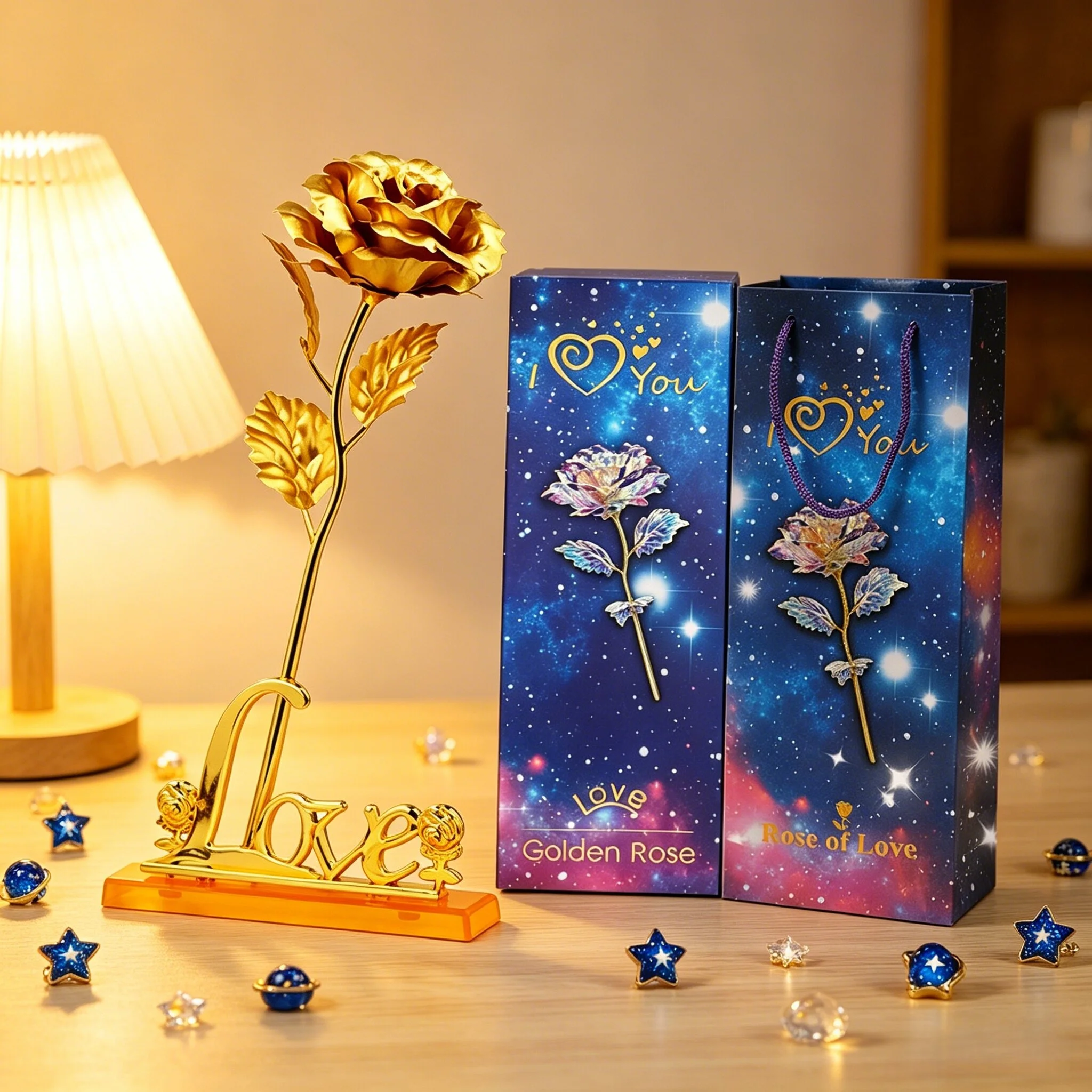Flores Artificiales, Rosa de Oro de 24k con Caja de Regalo y Base Dorada, Rosa Eterna, Regalo para Amigos, Amantes, Novias, Día de la Madre