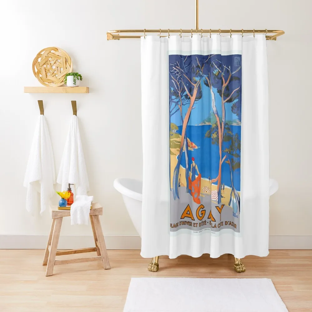 

1928 FRANCE Agay French Riviera PLM Travel Poster Shower Curtain Shower For Bathrooms Modern Accessory Bathrooms Curtain