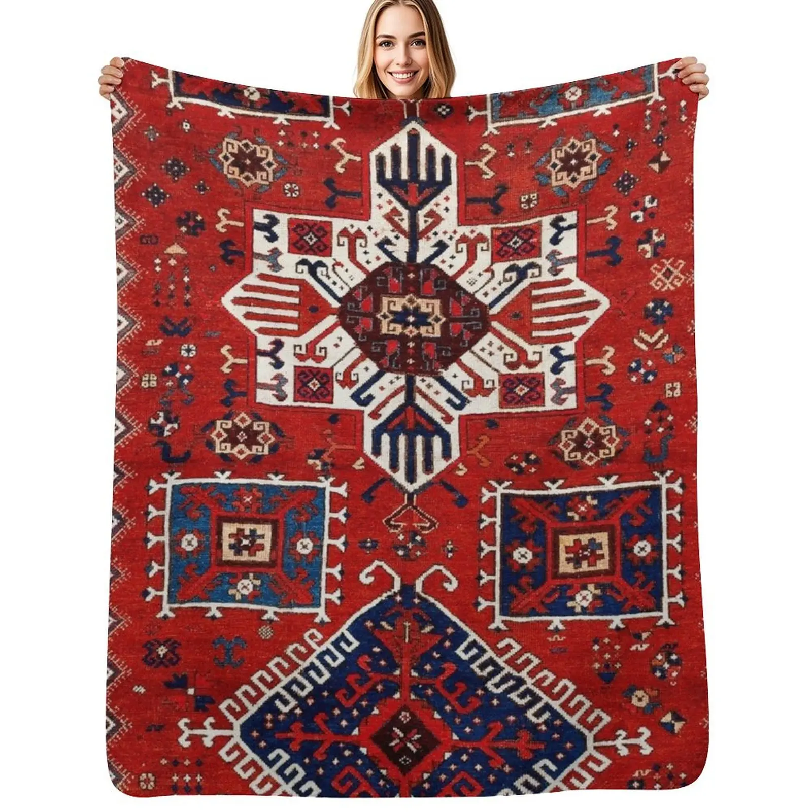 

Sivas Central Anatolian Rug Print Throw Blanket Fluffy Cozy Throw Blanket for Home Decor