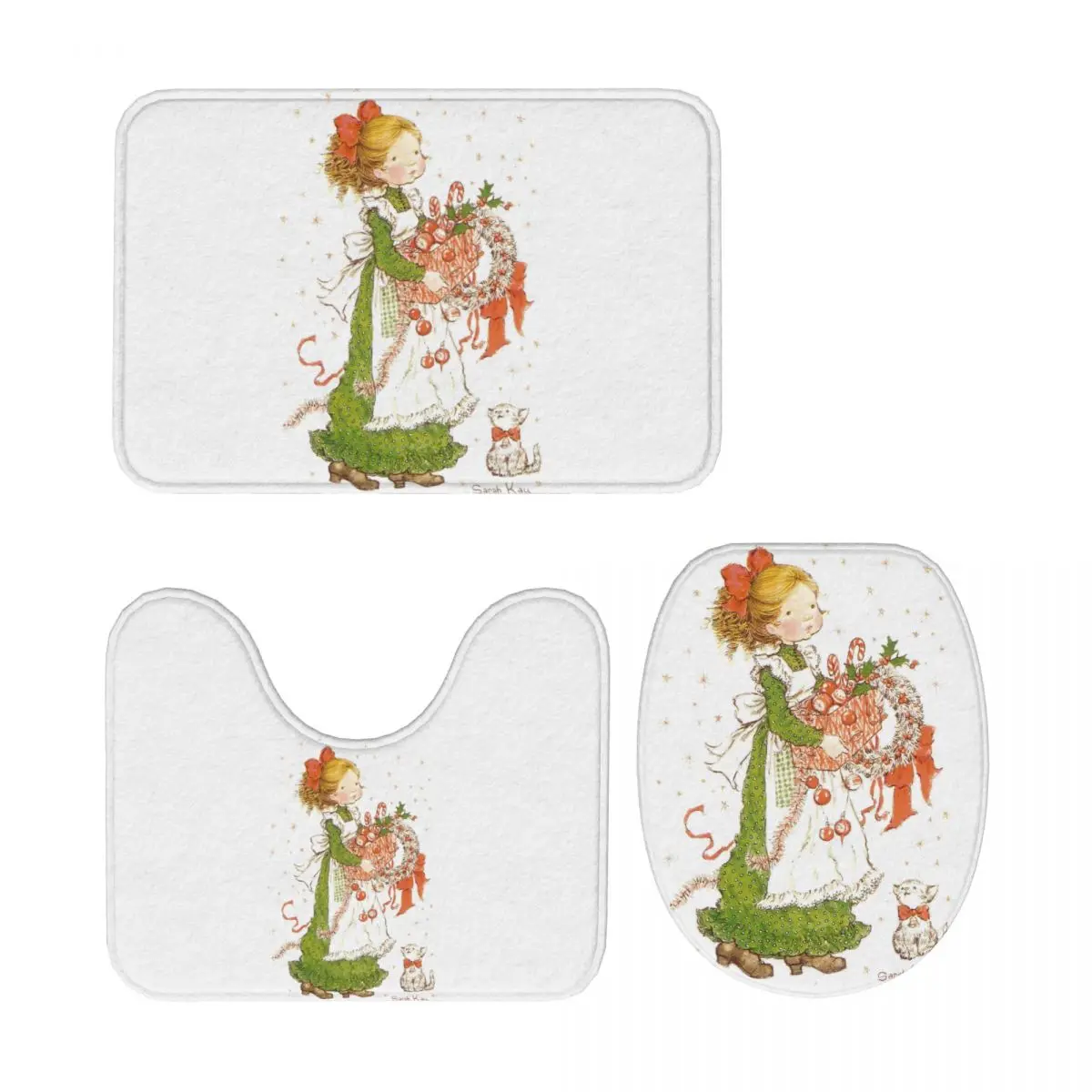 

Sarah Kay Swing Girl, 3-секционный коврик для ванной, набор для ванной комнаты, крышка для унитаза, домашний декор, нескользящий ковер, напольный коврик