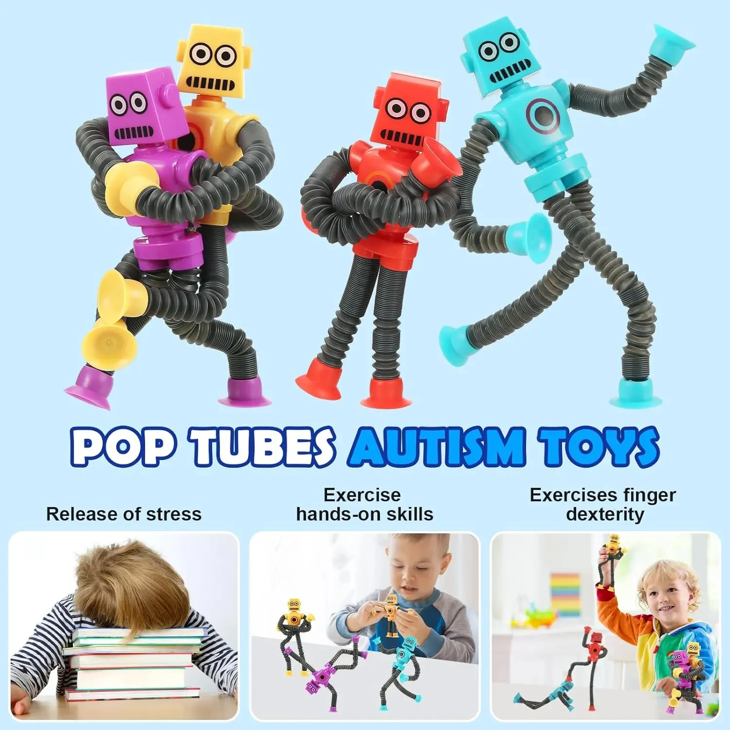 4 Stück Saugnapf Roboter lustige Teleskop Stretch Zappeln Spielzeug Stress abbau Puzzle Tiere knifflige Spielzeug Familie Witze Kind Kind Geschenk