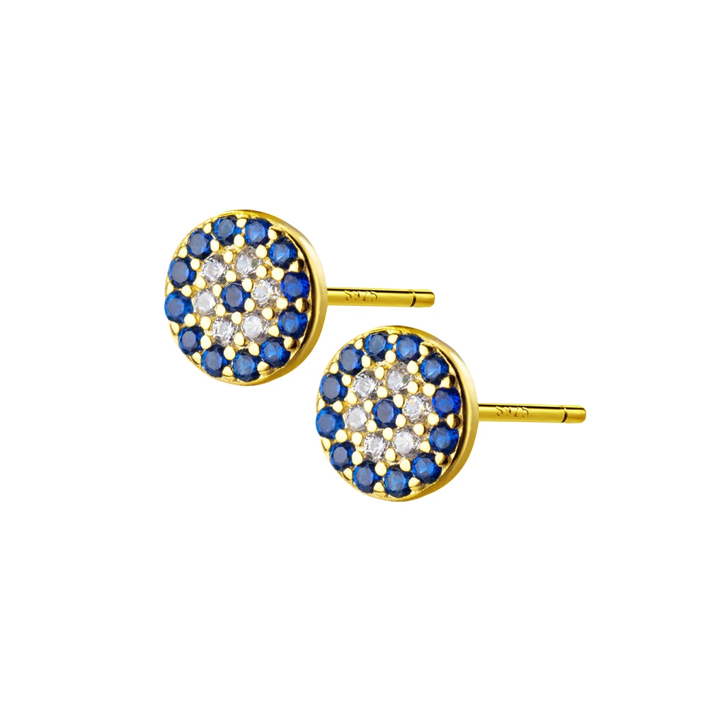 Modian Genuine Fashion 925 Sterling Silver Blue Zirconia Eyes Stud Earrings for Women Cute Luxury Gold Color Korean Jewelry