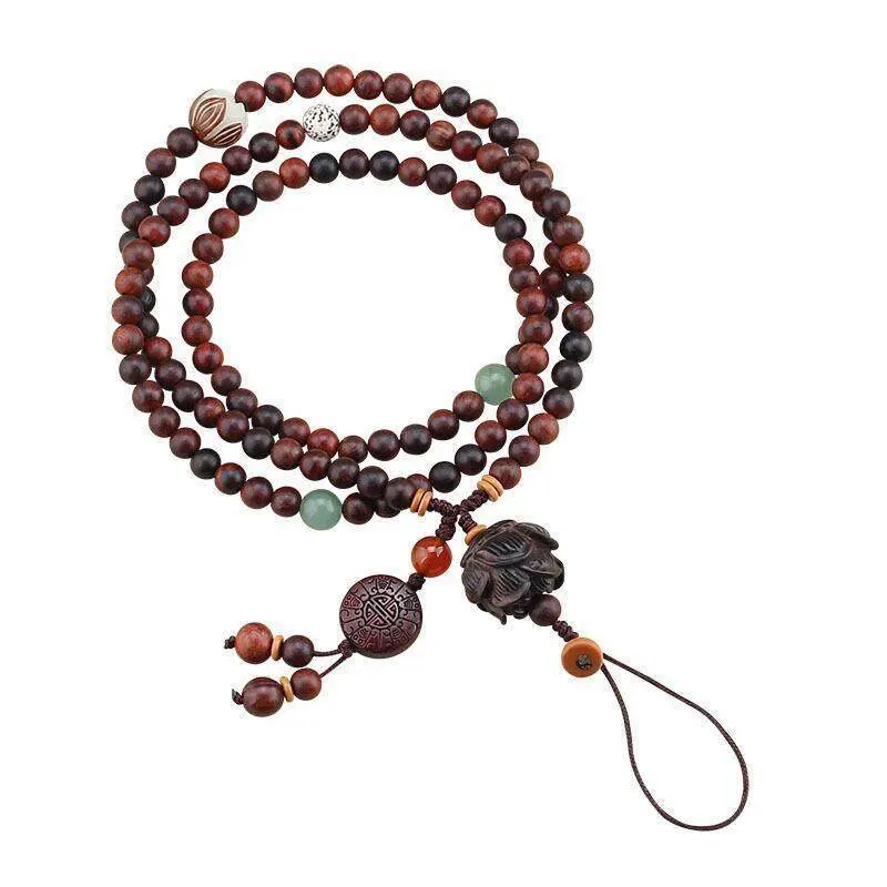 Chinese Style Rosewood Sandalwood Bead Long Woven Detachable Neck Phone Case Lanyard Chain Pendant Retro Gifts