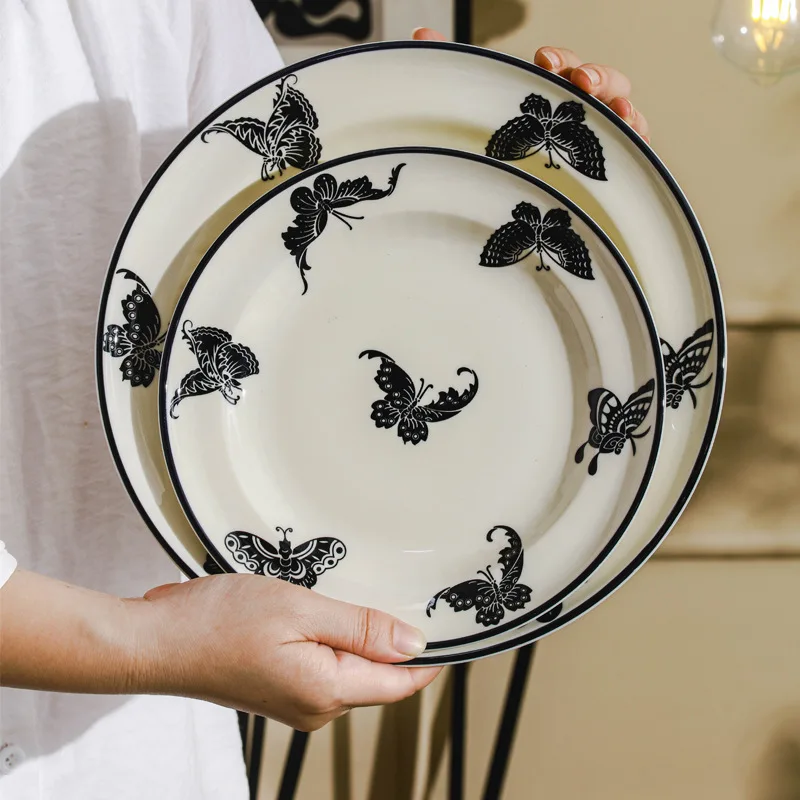 

Butterfly Ceramic Tableware Dinner Plates Household Western Style Large Porcelain Dishes and Plates