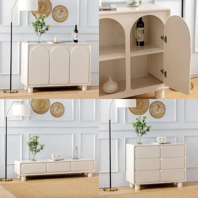 Modern Solid Wood Dining Side Cabinet French Cream Retro Style Wine Storage Cupboard White Tea Cabinet for Living Room Home