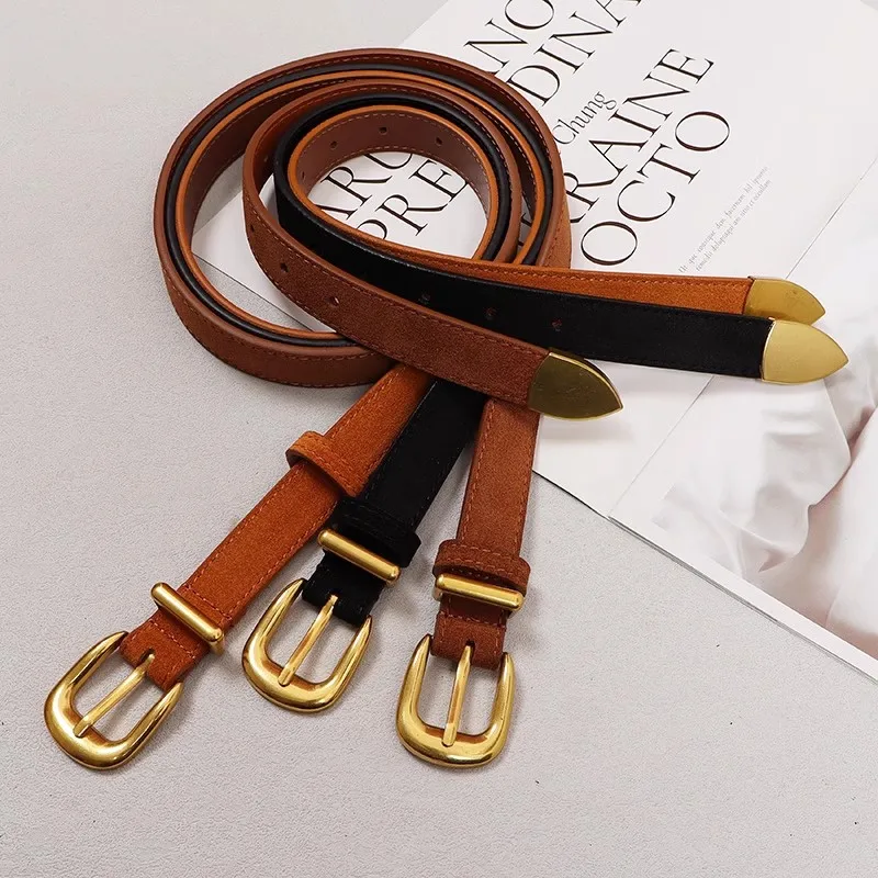 女性のファッションスエード本革カマーバンド女性ドレスコルセットウエストバンドベルト装飾狭いベルト R1735