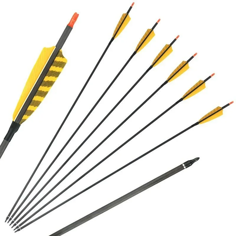400 deflection replaceable arrows traditional reverse bow general arrow bow accessories striped real feather pure carbon 12PCS - Image 6