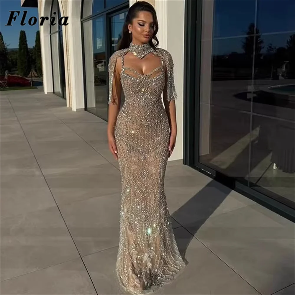 Neu eingetroffen: Silberne Perlen-Abendkleider im Meerjungfrauen-Stil für Damen – Sweetheart-Abschlussballkleid mit individuellen Cape-Ärmeln, Hochzeits- und Partykleider, Robe