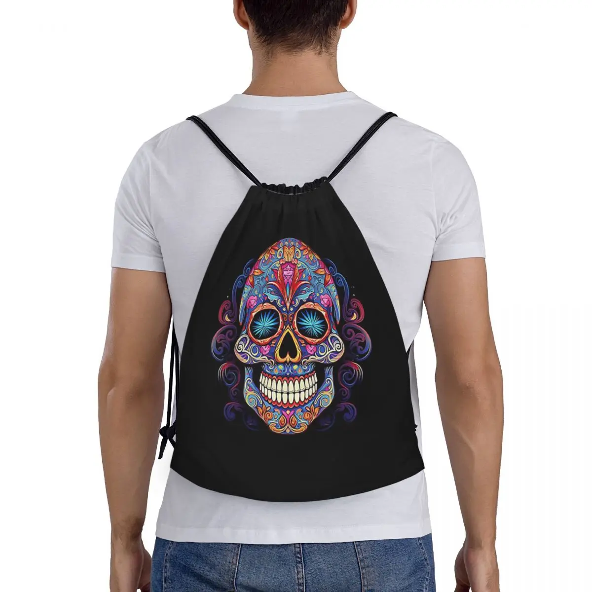 Mexican Sugar Skull Day Of The Dead Sugar Skull Backpacks Portable Drawstring Bags Shoes Bag Book Bags for Man Woman School